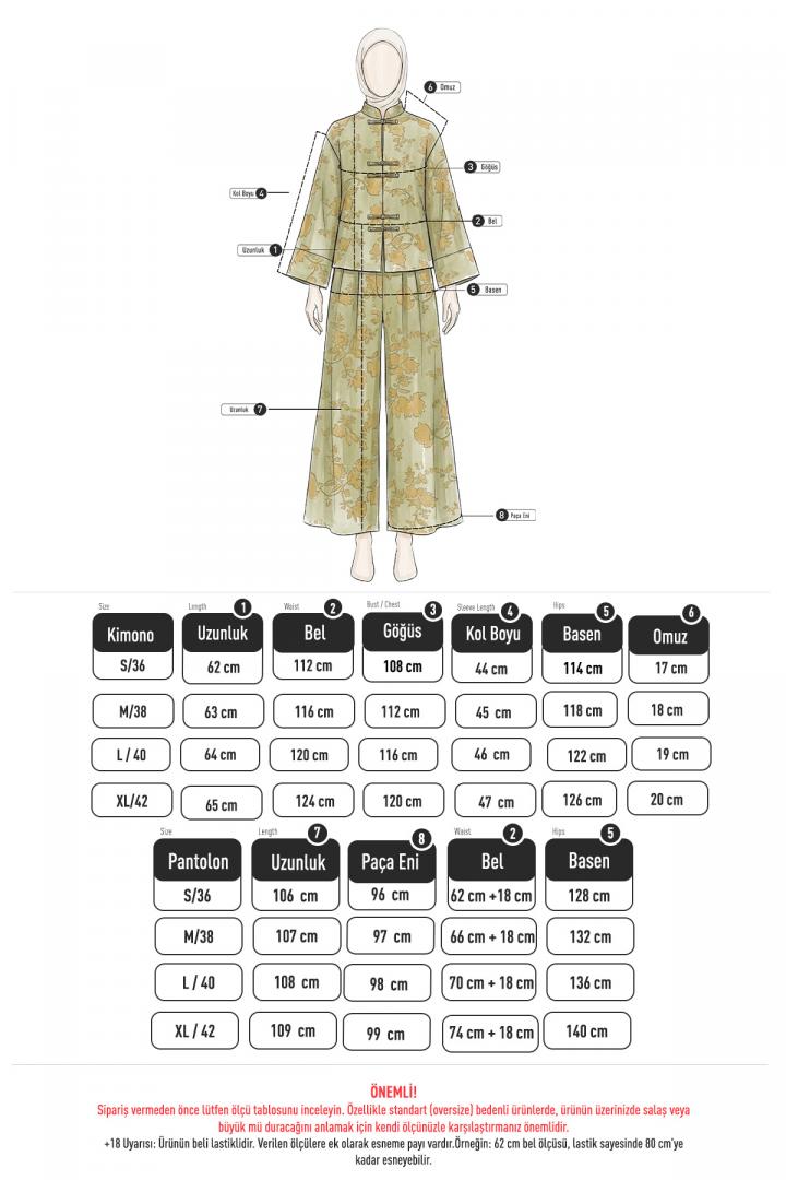 Desenli Kimono Takım 262315 - YEŞİL | Salih Çelebi 
