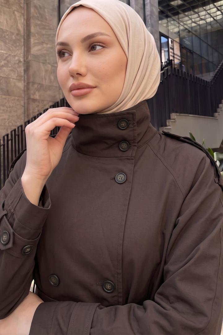 Dik Yaka  Kemerli Trençkot 262155 - KAHVE | Salih Çelebi 