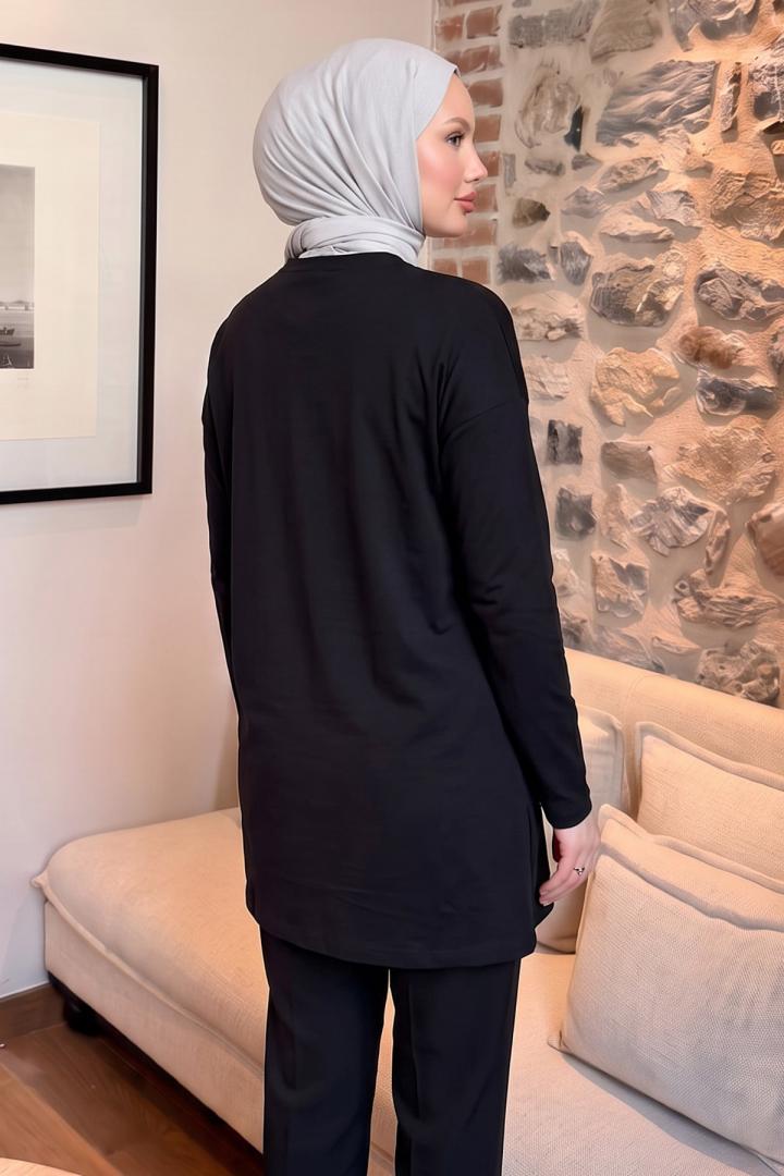 Kedi Baskılı Tunik 13230 - SİYAH | Salih Çelebi 