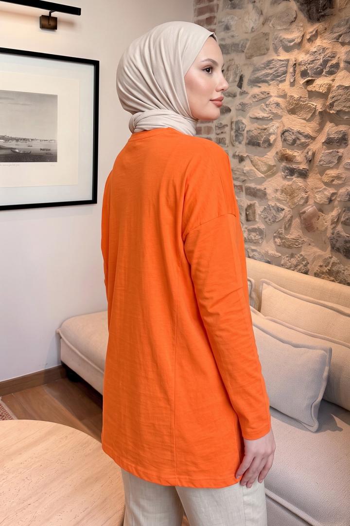Kedi Baskılı Tunik 13230 - TURUNCU | Salih Çelebi 