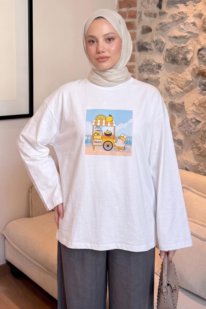 Baskılı Tunik 13227 - BEYAZ | Salih Çelebi 