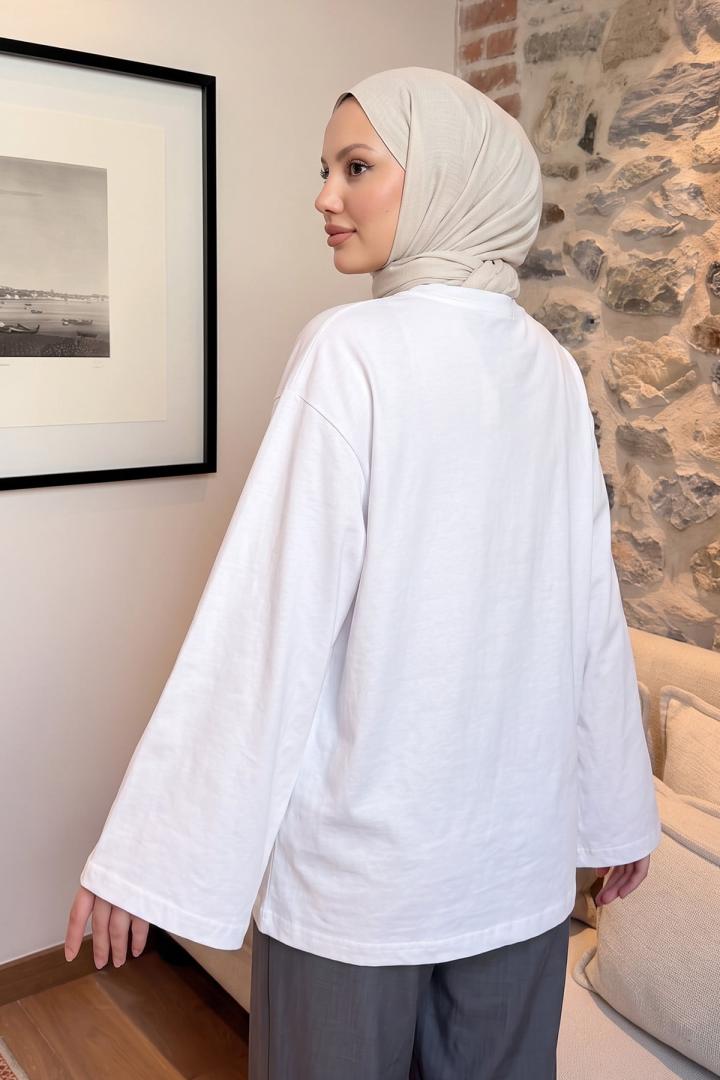 Baskılı Tunik 13227 - BEYAZ | Salih Çelebi 