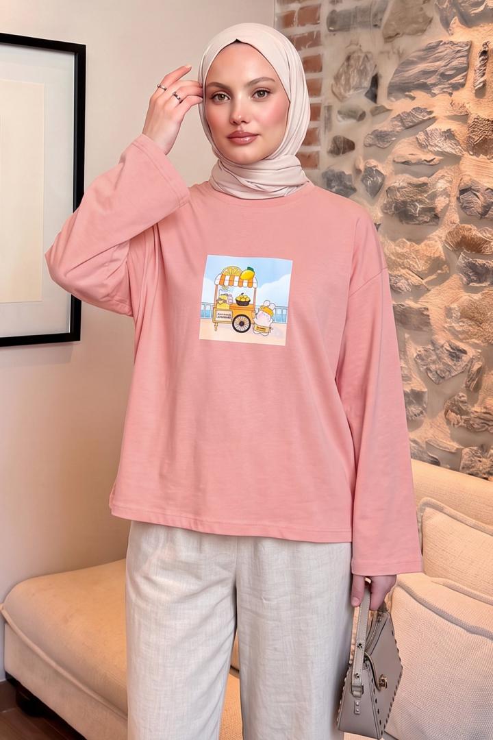 Baskılı Tunik 13227 - PEMBE | Salih Çelebi 