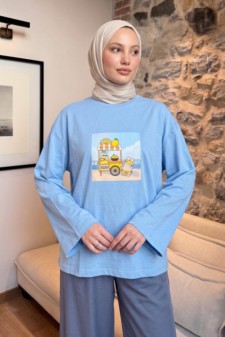 Baskılı Tunik 13227 - BEBE MAVİSİ | Salih Çelebi 
