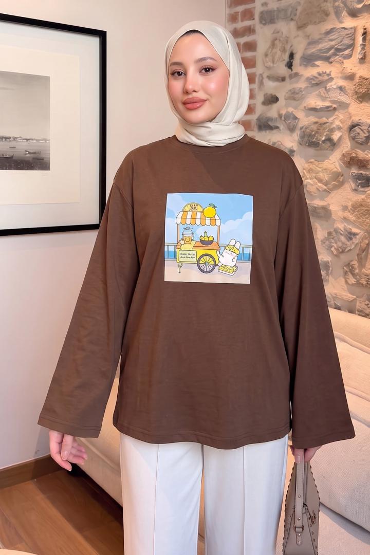Baskılı Tunik 13227 - KAHVE | Salih Çelebi 