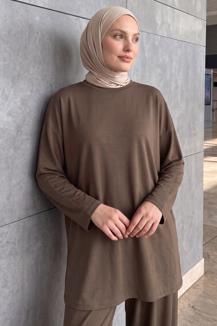 Pileli Pantolonlu Pike Takım 40779 - KAHVE | Salih Çelebi 
