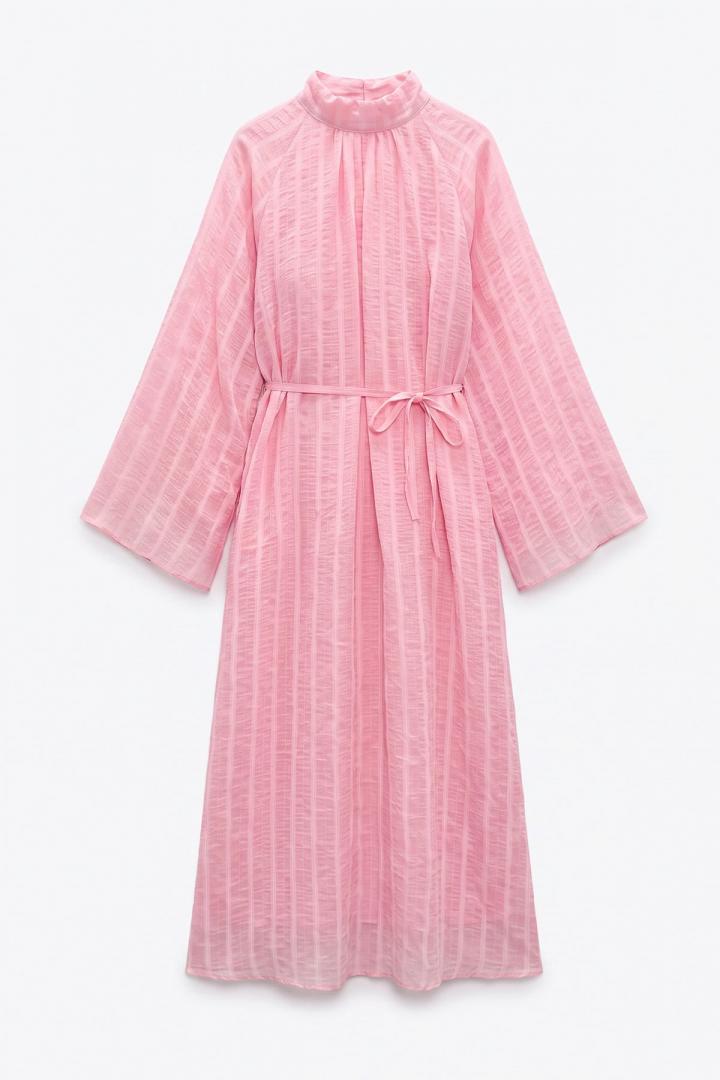 Reglan Kol Çizgili Elbise Y0168 - PEMBE | Salih Çelebi 
