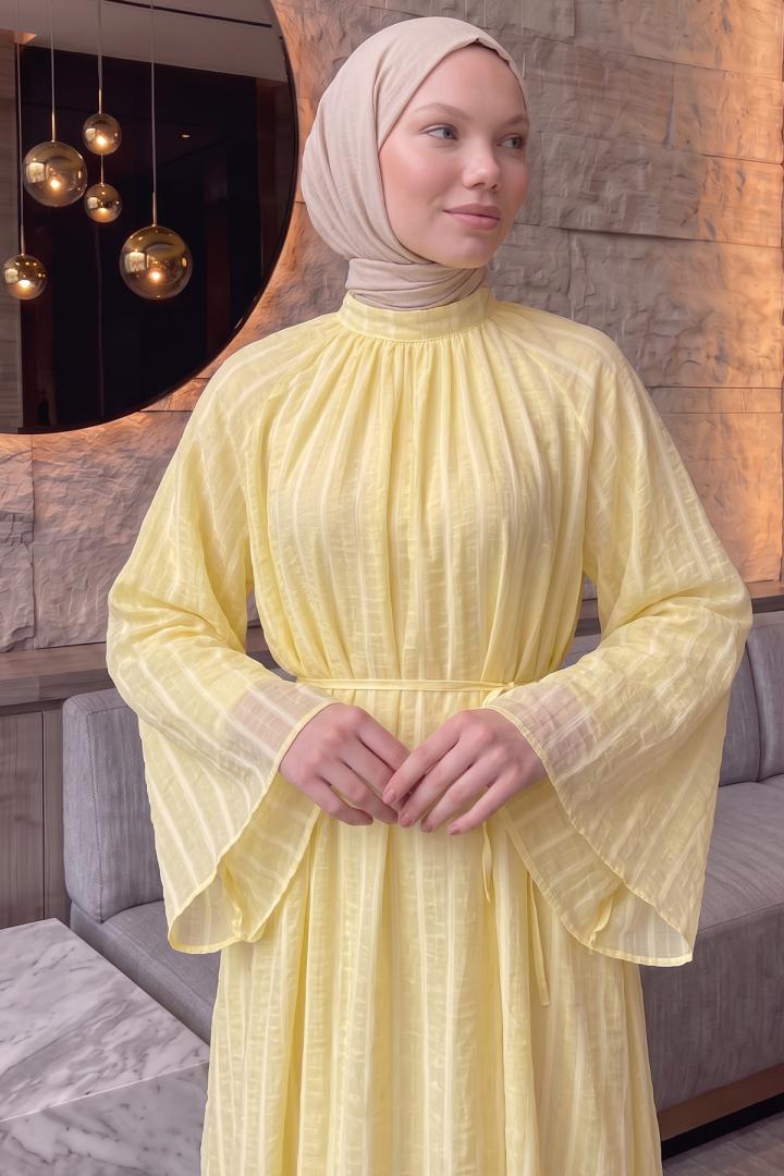 Reglan Kol Çizgili Elbise Y0168 - SARI | Salih Çelebi 