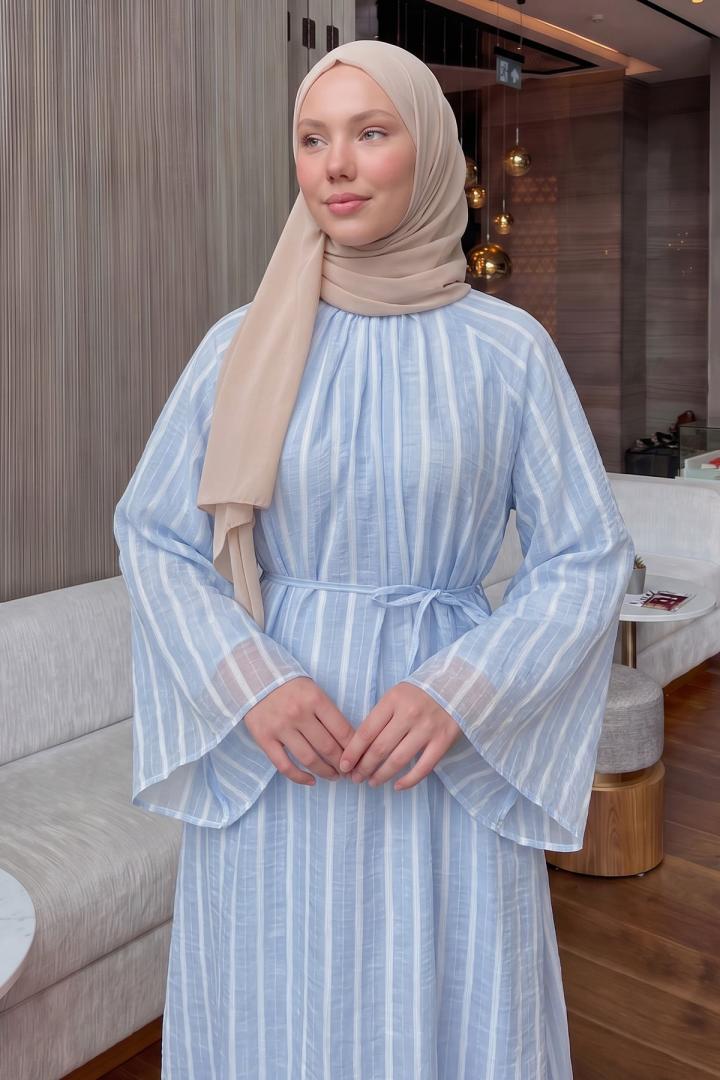 Reglan Kol Çizgili Elbise Y0168 - BEBE MAVİSİ | Salih Çelebi 