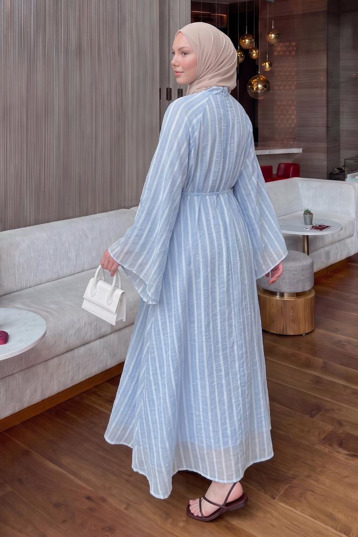 Reglan Kol Çizgili Elbise Y0168 - BEBE MAVİSİ | Salih Çelebi 