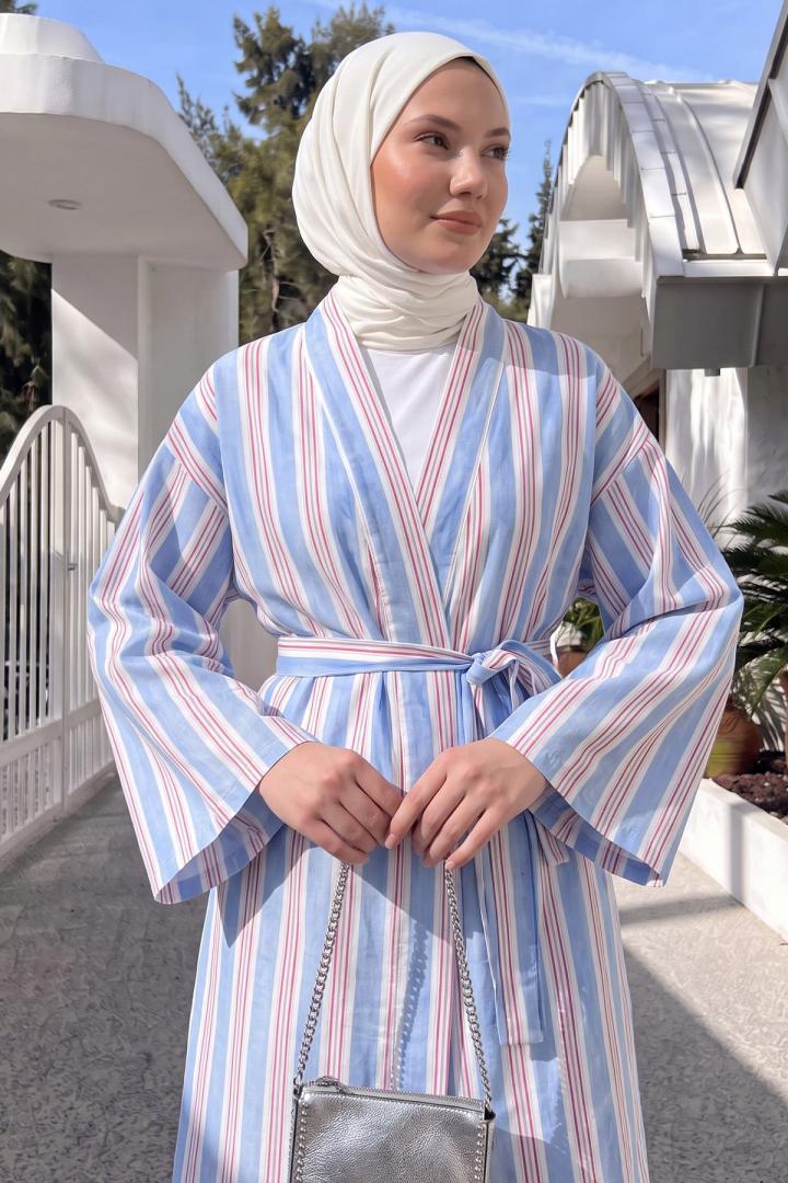 Çizgili Kimono Takım Y0169 - MAVİ | Salih Çelebi 
