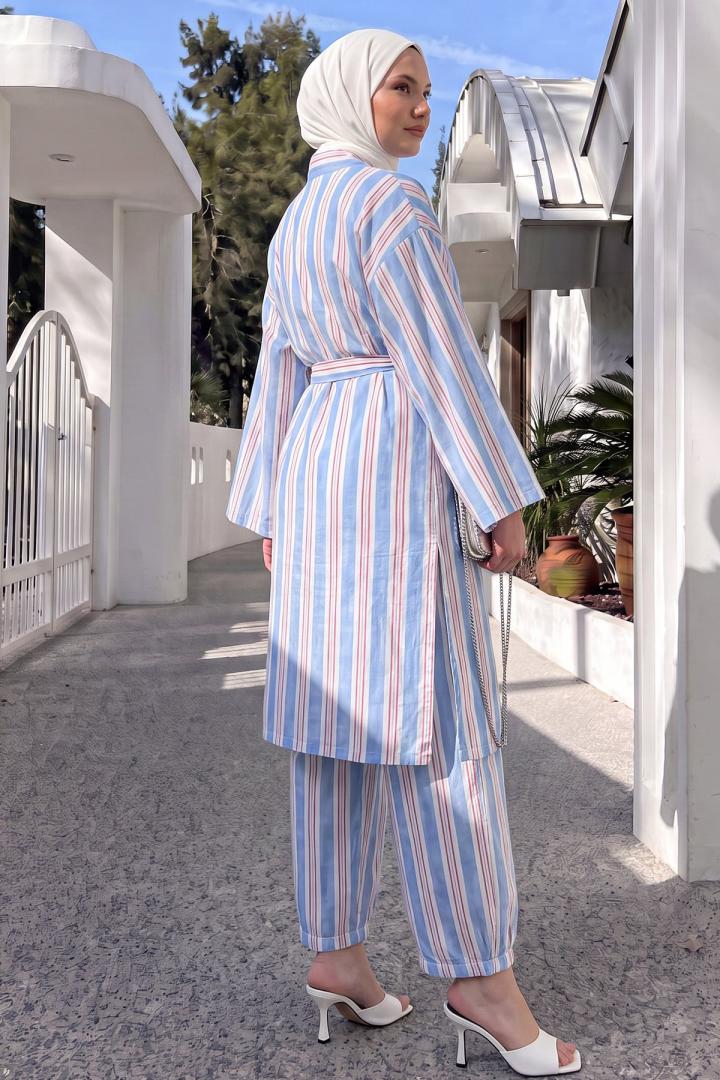 Çizgili Kimono Takım Y0169 - MAVİ | Salih Çelebi 