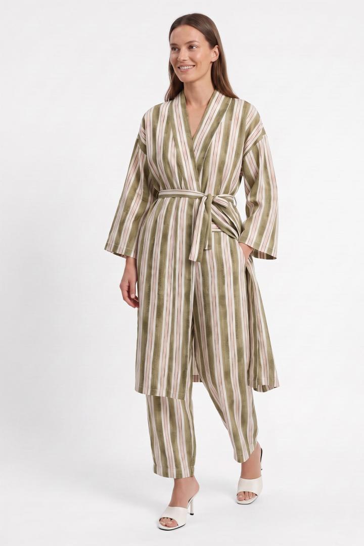 Çizgili Kimono Takım Y0169 - HAKİ | Salih Çelebi 