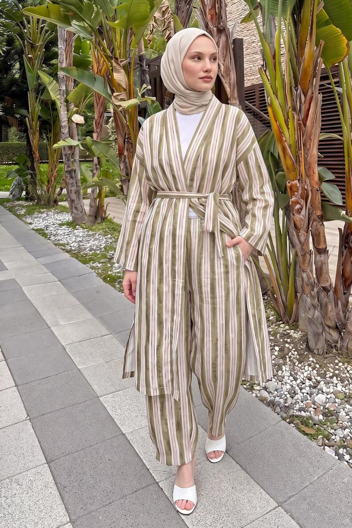 Çizgili Kimono Takım Y0169 - HAKİ | Salih Çelebi 