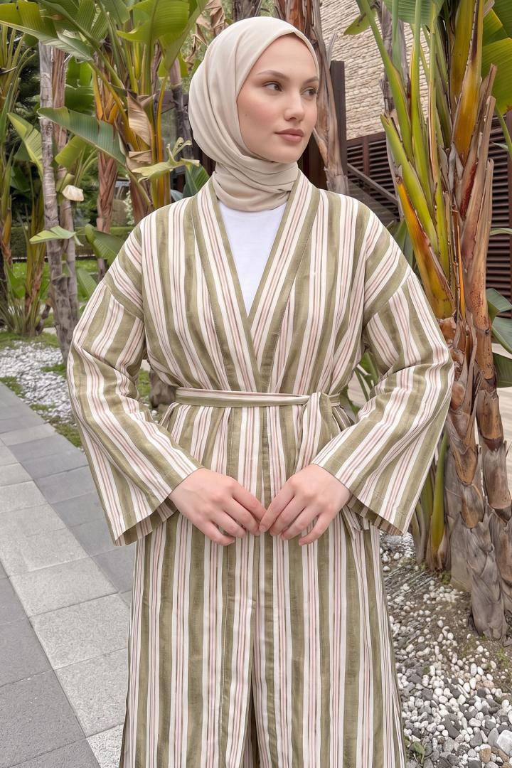 Çizgili Kimono Takım Y0169 - HAKİ | Salih Çelebi 