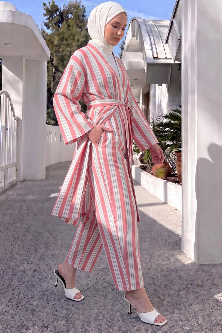 Çizgili Kimono Takım Y0169 - PEMBE | Salih Çelebi 