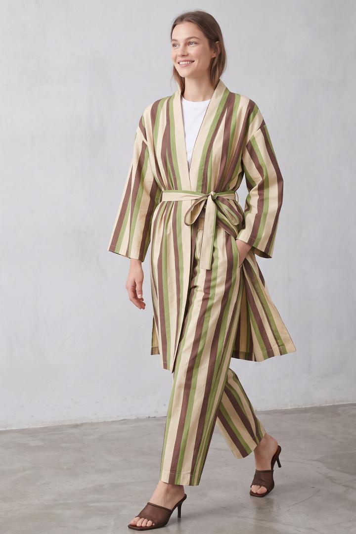 Çizgili Kimono Takım Y0169 - YEŞİL | Salih Çelebi 