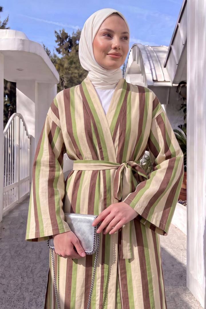 Çizgili Kimono Takım Y0169 - YEŞİL | Salih Çelebi 