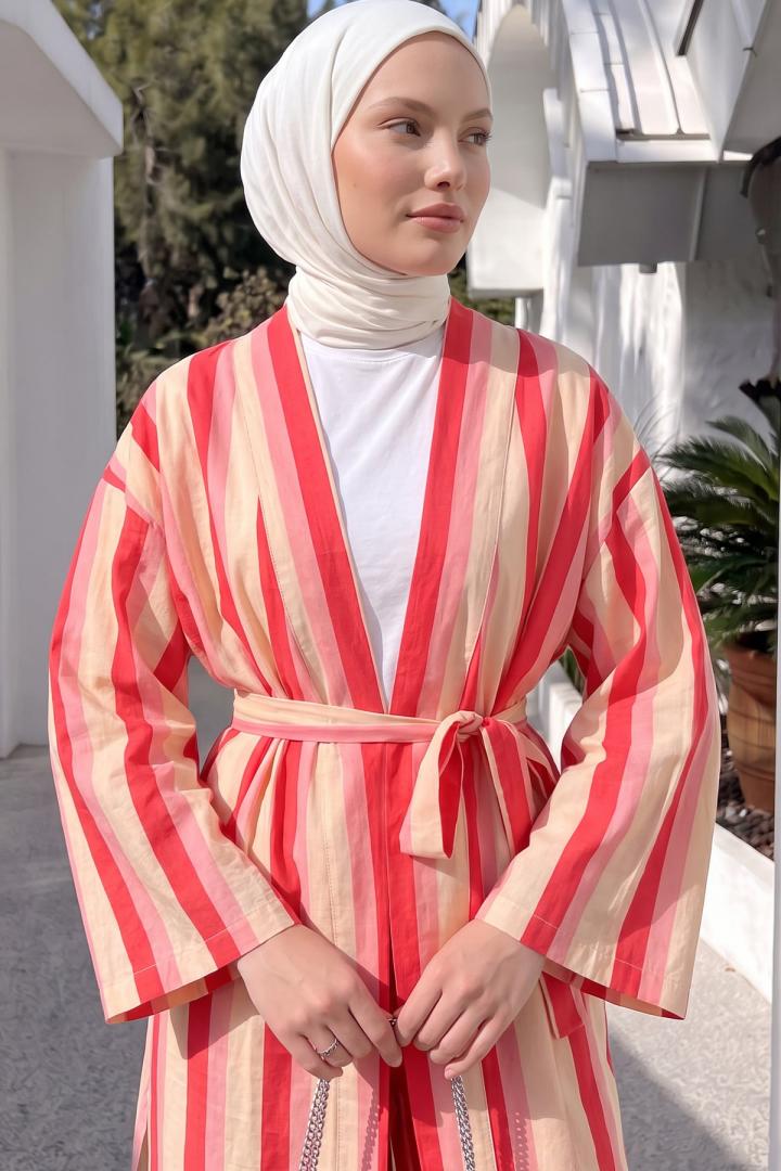 Çizgili Kimono Takım Y0169 - FUŞYA | Salih Çelebi 