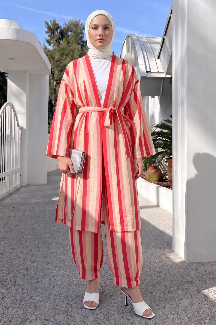 Çizgili Kimono Takım Y0169 - FUŞYA | Salih Çelebi 