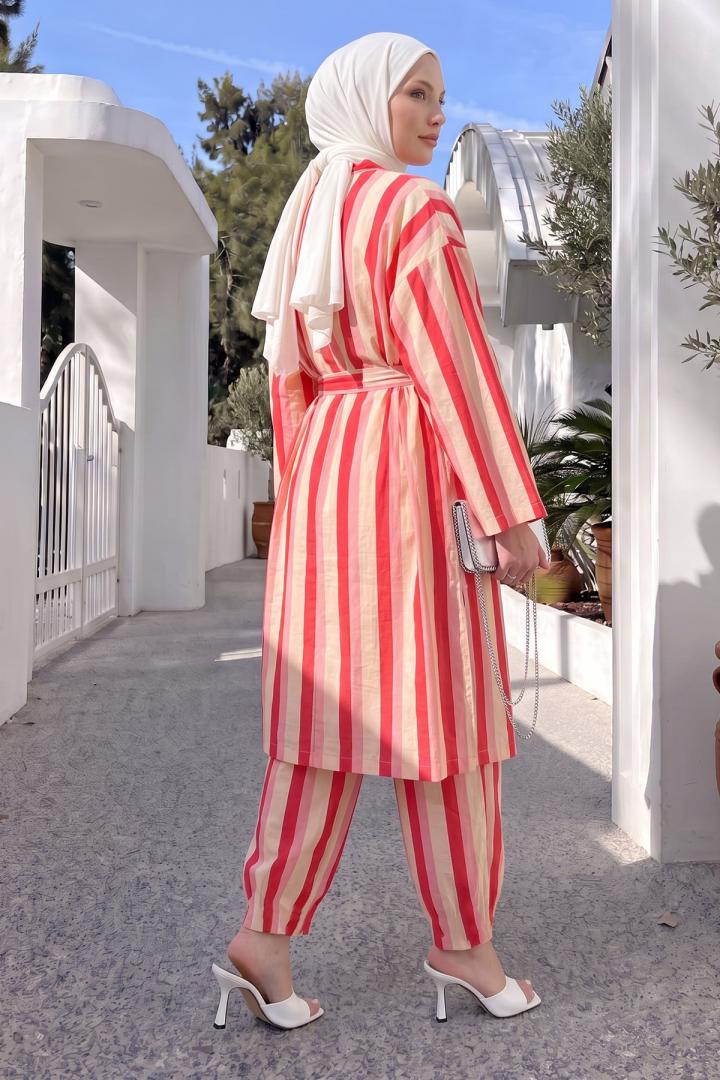 Çizgili Kimono Takım Y0169 - FUŞYA | Salih Çelebi 