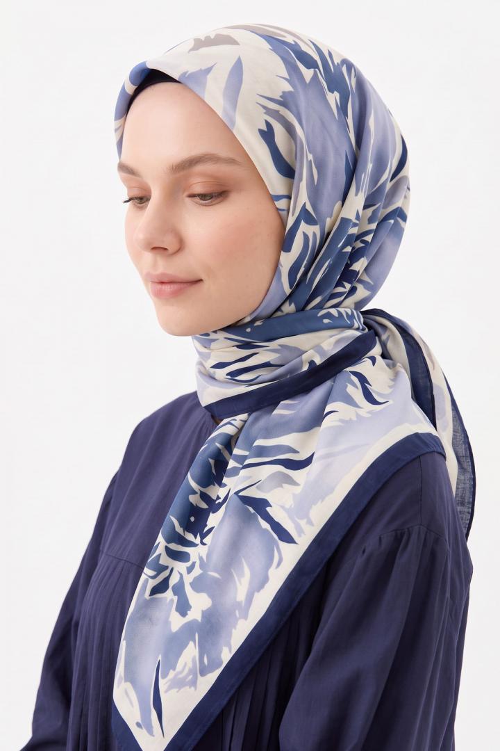 Manolya Çiçeği Aqua Soft Eşarp 8049 - LACİVERT | Salih Çelebi 