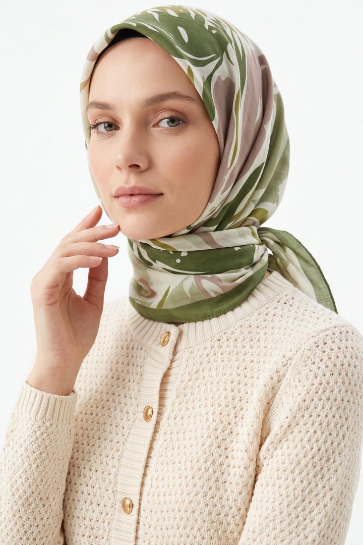 Manolya Çiçeği Aqua Soft Eşarp 8049 - YEŞİL | Salih Çelebi 