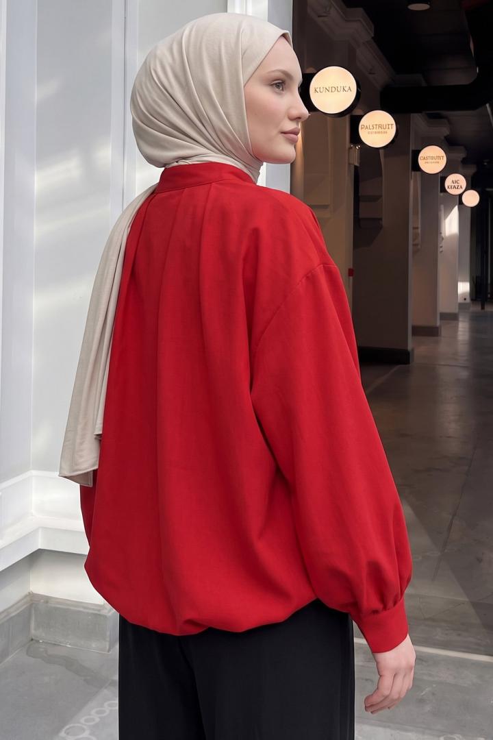 Çin Düğmeli  Bomber Ceket 202701 - KIRMIZI | Salih Çelebi 