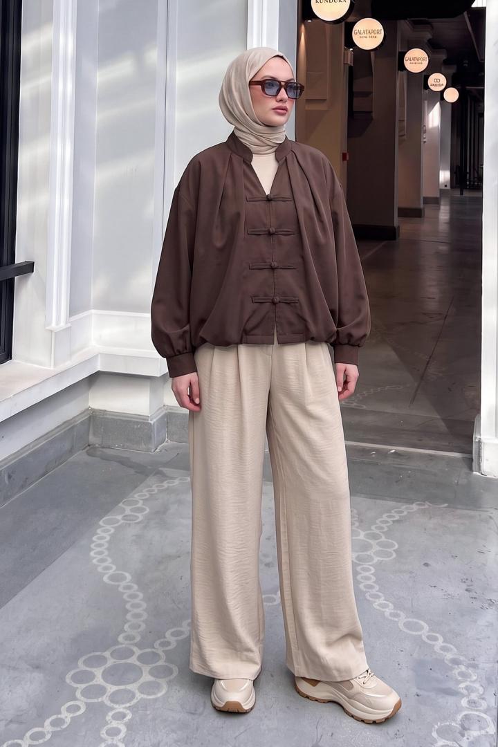 Çin Düğmeli  Bomber Ceket 202701 - KAHVE | Salih Çelebi 