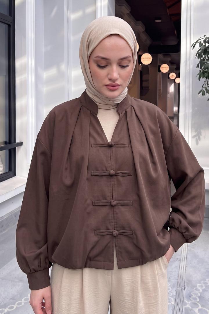 Çin Düğmeli  Bomber Ceket 202701 - KAHVE | Salih Çelebi 