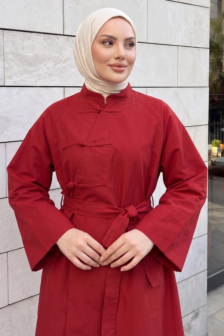 Çin Düğmeli  Trençkot 202702 - KIRMIZI | Salih Çelebi 