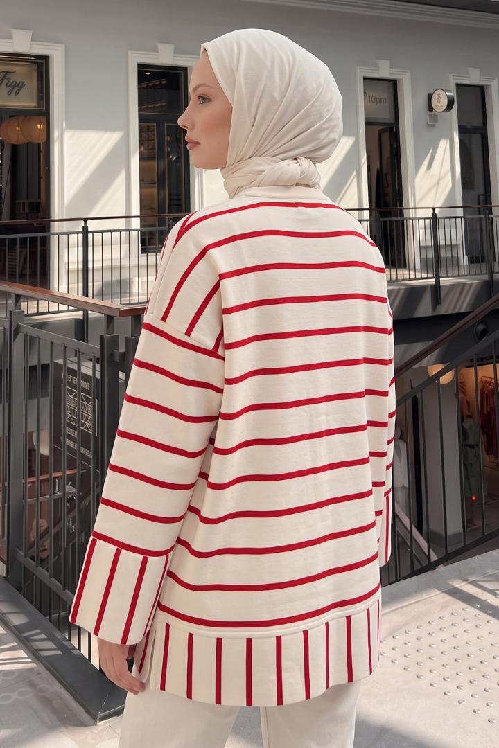 Çizgili Tunik 22089 - KIRMIZI | Salih Çelebi 