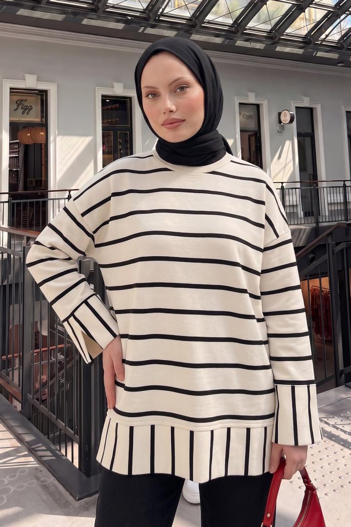 Çizgili Tunik 22089 - SİYAH | Salih Çelebi 