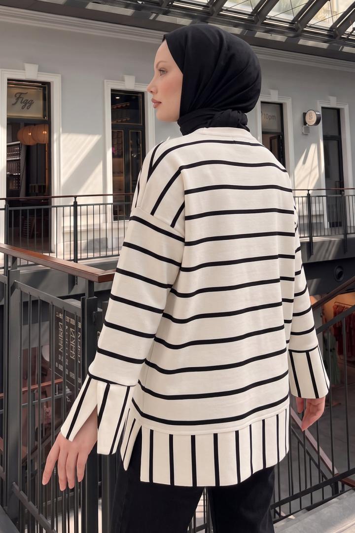 Çizgili Tunik 22089 - SİYAH | Salih Çelebi 