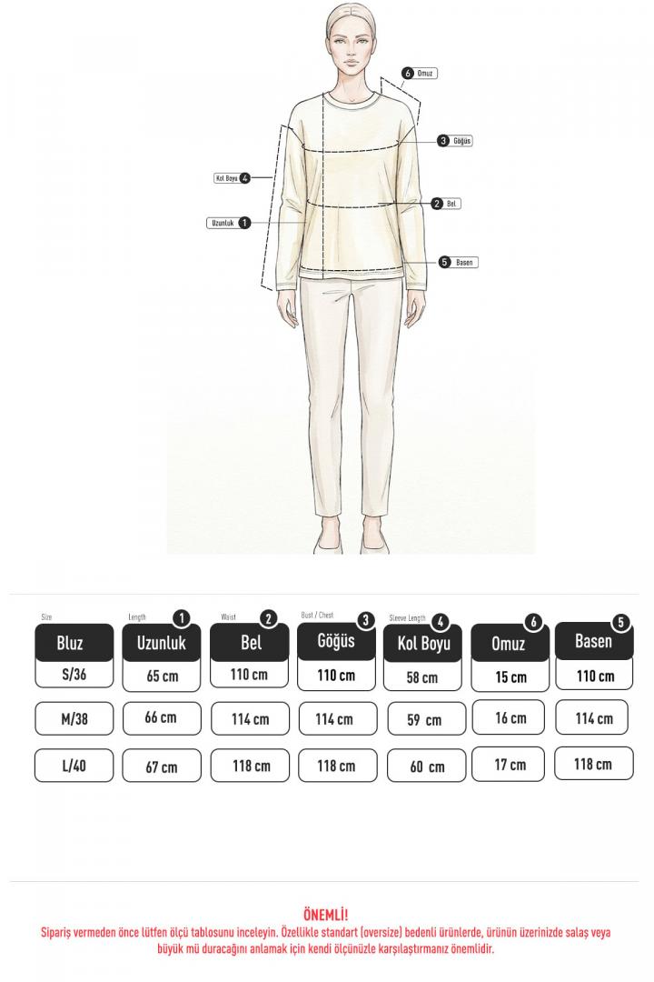 Uzun Kollu Basic Bluz 11448 - LACİVERT | Salih Çelebi 