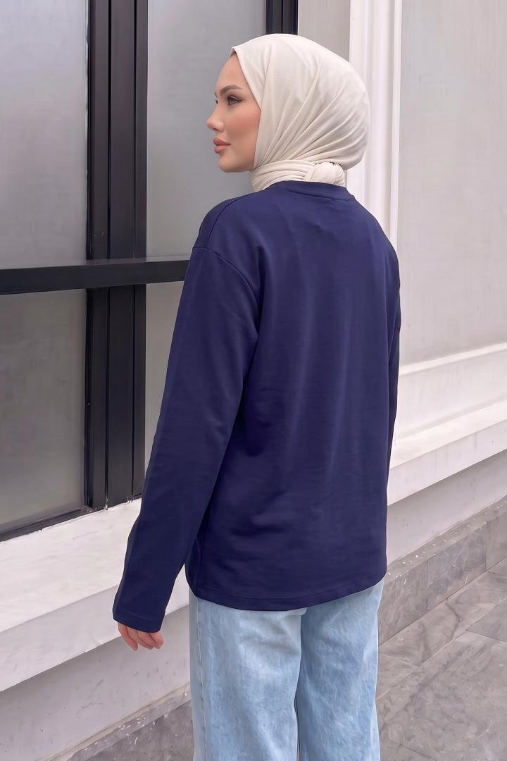 Uzun Kollu Basic Bluz 11448 - LACİVERT | Salih Çelebi 
