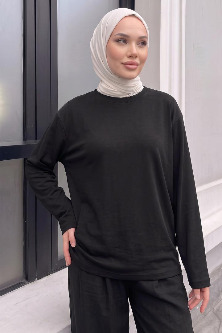 Uzun Kollu Basic Bluz 11448 - SİYAH | Salih Çelebi 