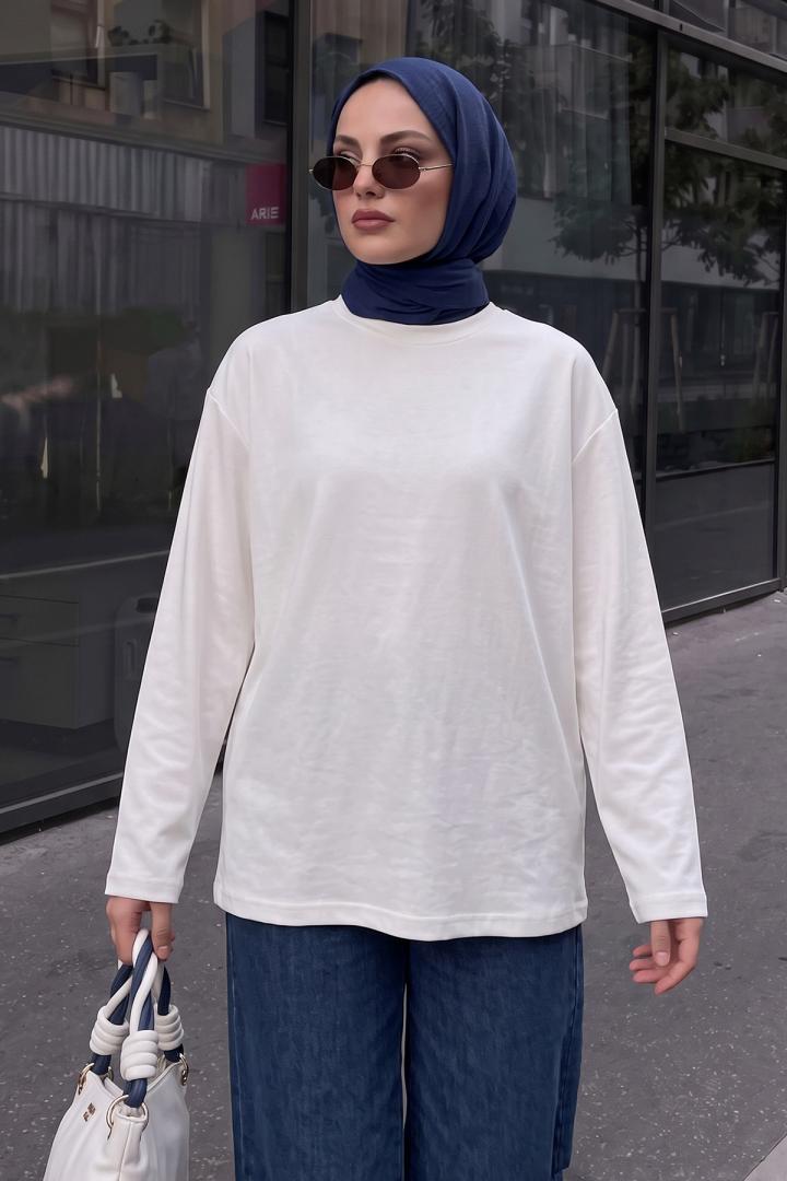 Uzun Kollu Basic Bluz 11448 - BEYAZ | Salih Çelebi 