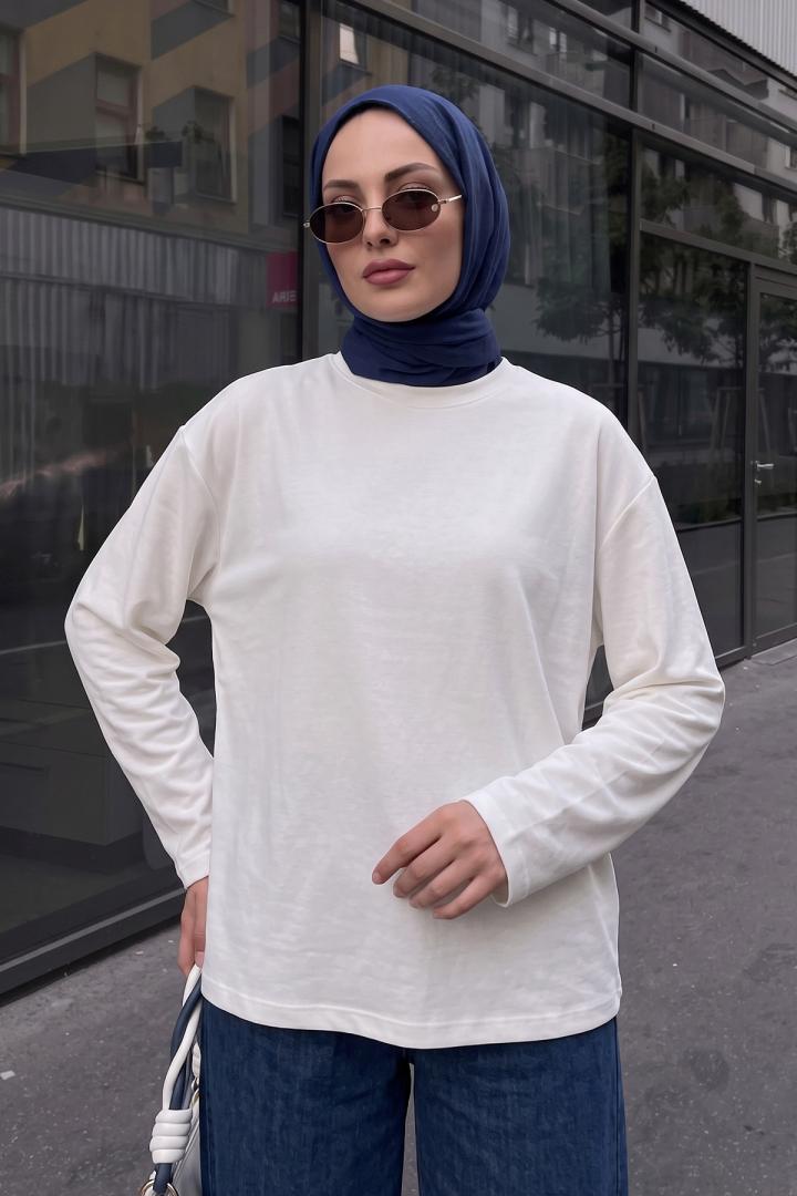 Uzun Kollu Basic Bluz 11448 - BEYAZ | Salih Çelebi 
