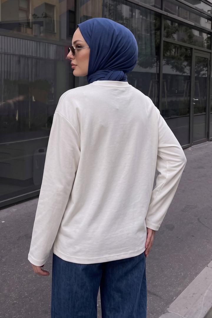 Uzun Kollu Basic Bluz 11448 - BEYAZ | Salih Çelebi 