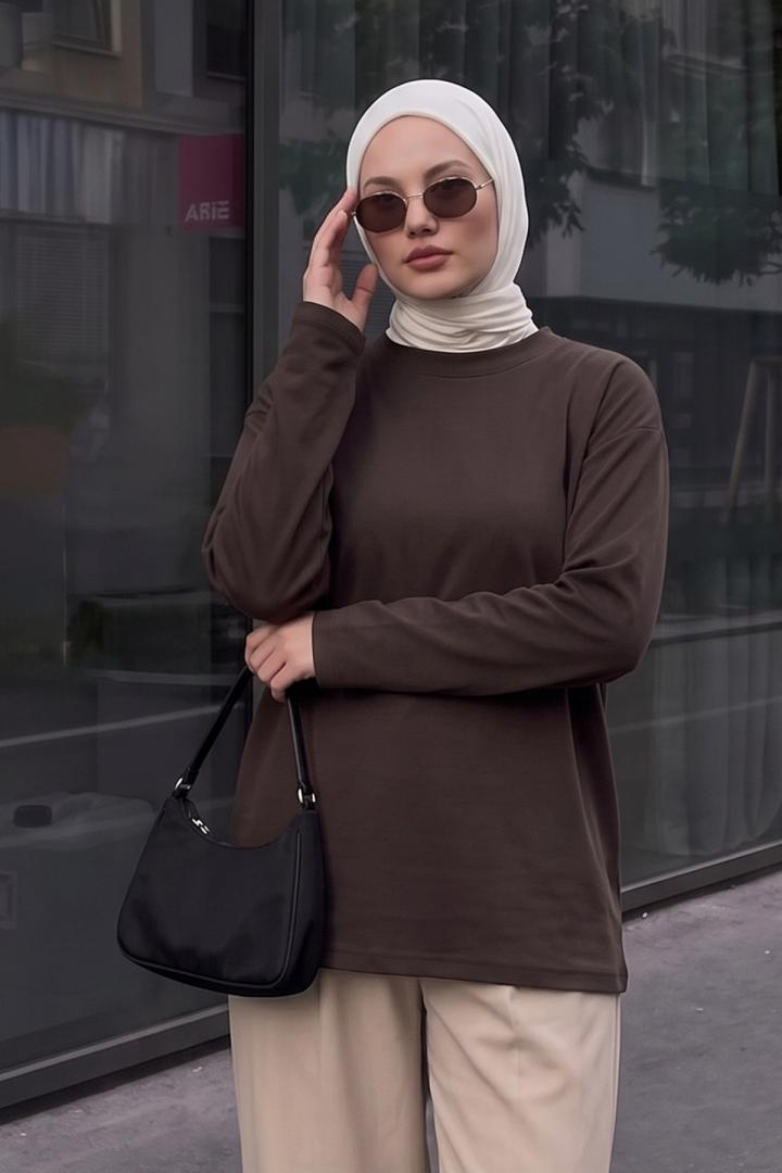 Uzun Kollu Basic Bluz 11448 - KAHVE | Salih Çelebi 