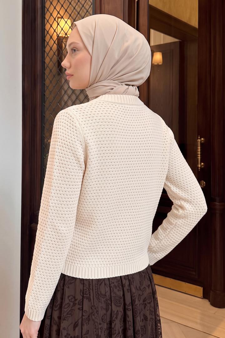 Gold Düğmeli Triko Hırka T2603 - BEJ | Salih Çelebi 