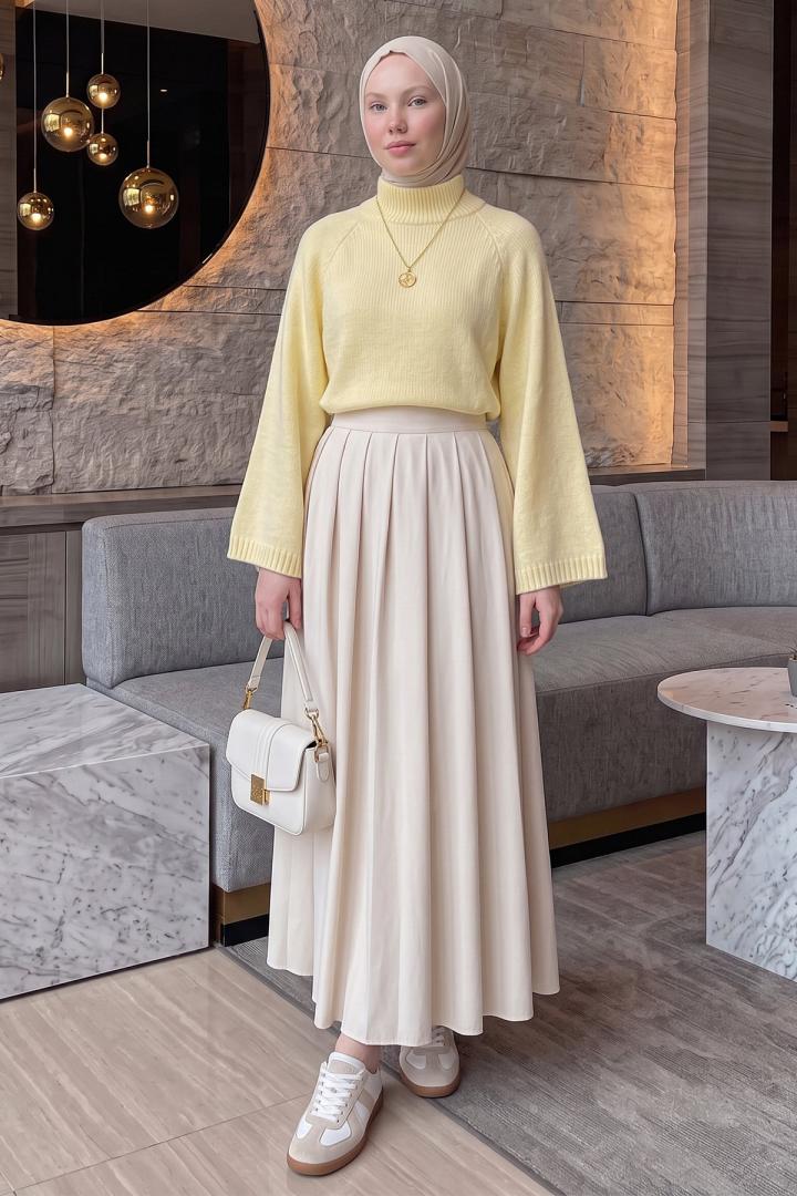 Dik Yaka Oversize Kazak T2607 - SARI | Salih Çelebi 