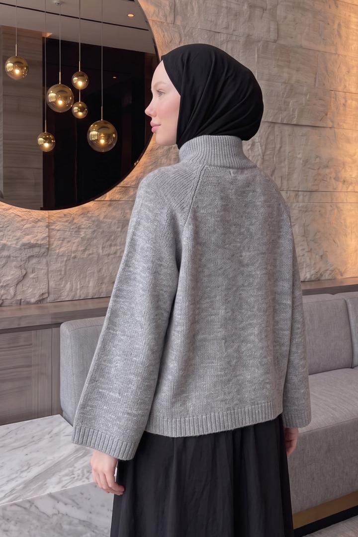 Dik Yaka Oversize Kazak T2607 - GRİ | Salih Çelebi 
