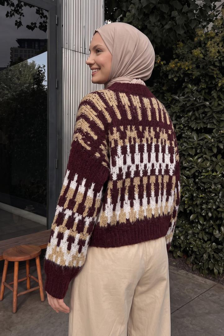 Desenli Trko Kazak T2609 - BORDO | Salih Çelebi 