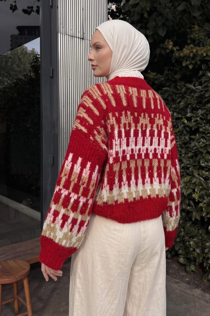 Desenli Trko Kazak T2609 - KIRMIZI | Salih Çelebi 