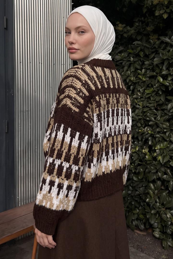 Desenli Trko Kazak T2609 - KAHVE | Salih Çelebi 