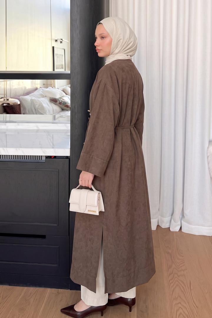 Broş Detaylı Kap 9148 - KAHVE | Salih Çelebi 
