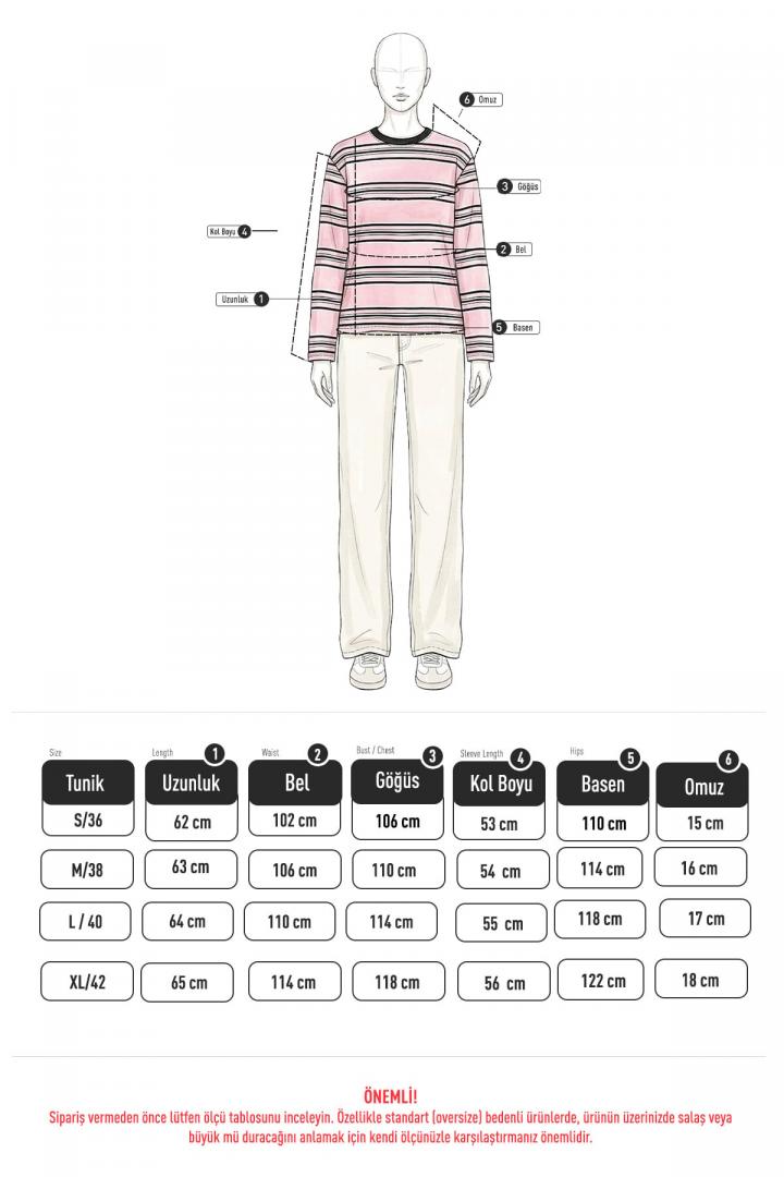 Bisiklet Yaka İnce Çizgili Tunik 27189 - KAHVE | Salih Çelebi 