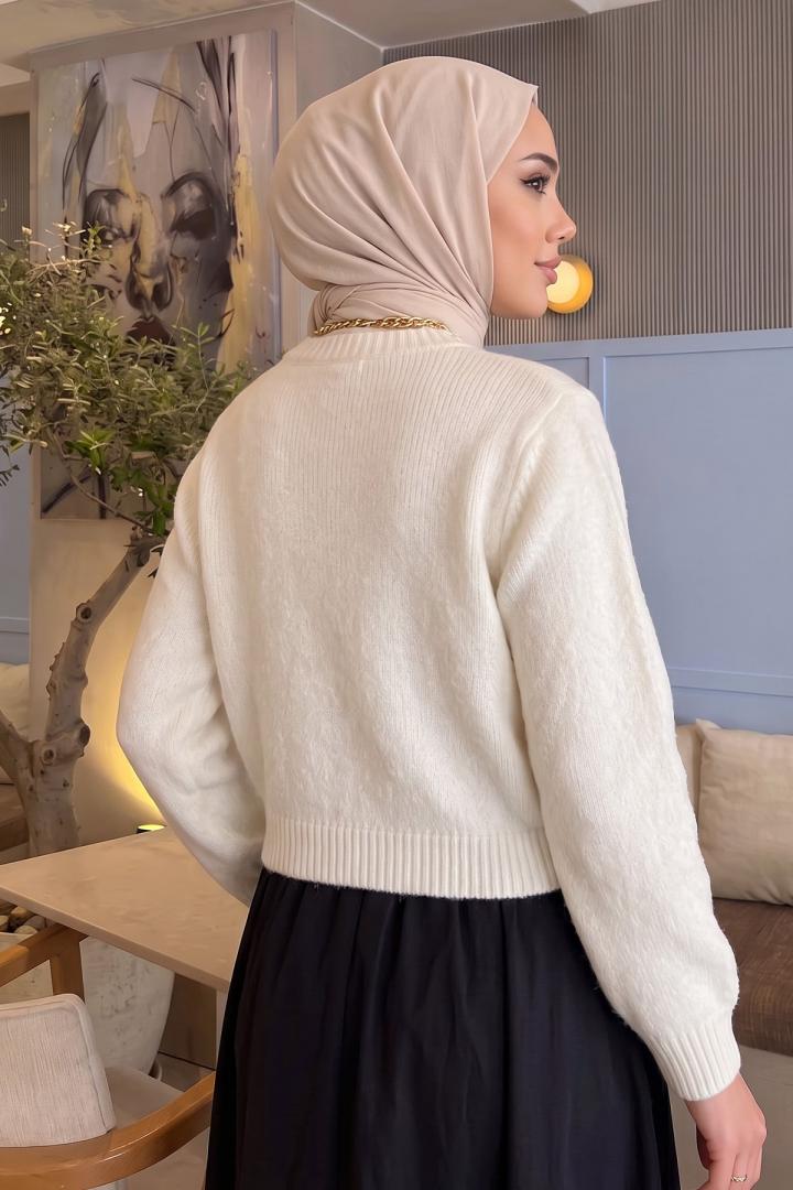 Fiyonk Detaylı Triko Hırka T2613 - EKRU | Salih Çelebi 